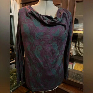E.U.C. ibex Diana Cowl Neck Sweater Size Xl Merino Wool Dark Floral green/purple